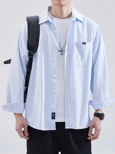 Japanese-style city boy striped shirt for men, suitable for spring and autumn, high-end casual blazer-style jacket and top