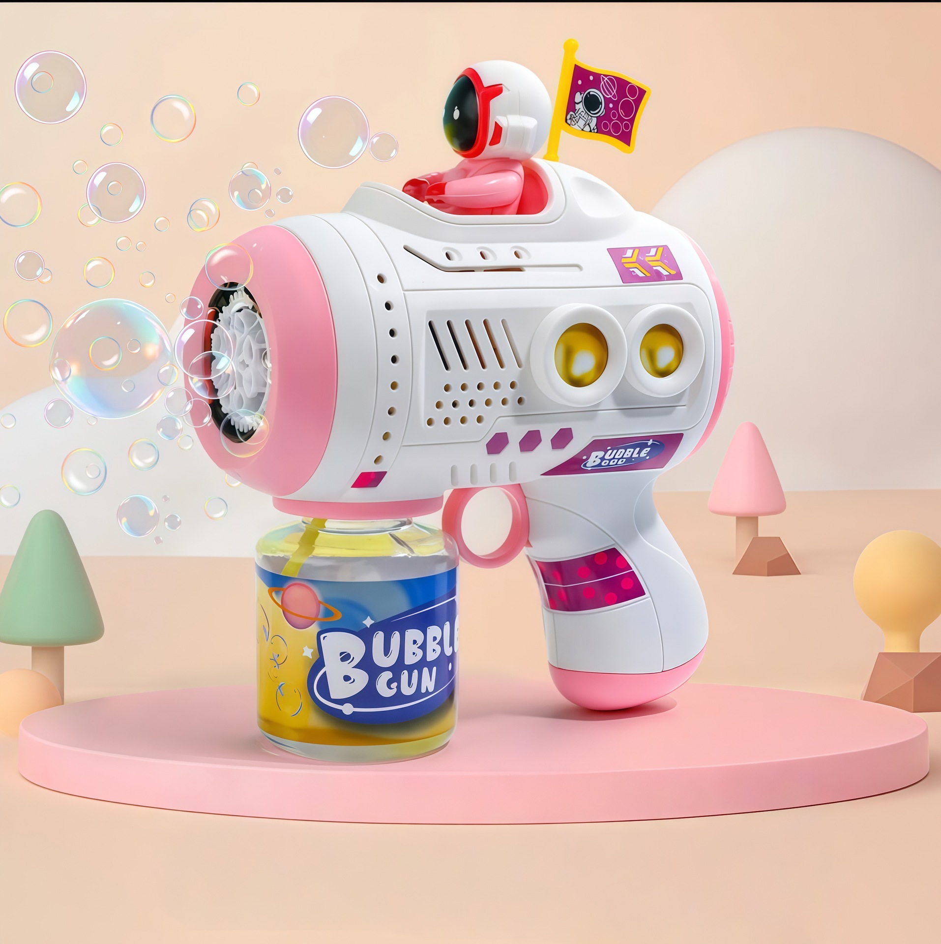 Red unicornio burbuja máquina de luces infantiles de mano pistola de burbujas automática parque estando juguetes de burbujas al por mayor