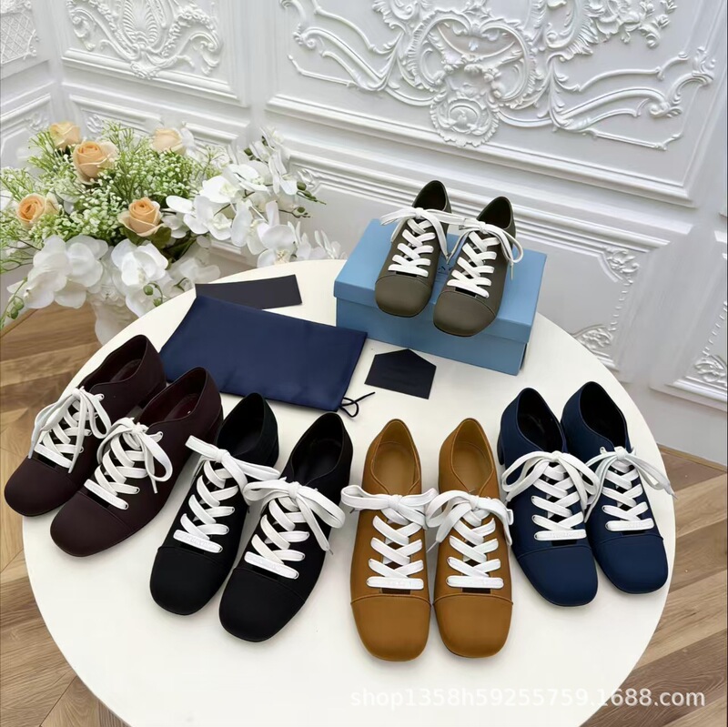 High-End 2026 New Model P Brand Square-Toe Canvas Mid-Heel Mary Jane Shoes for Women with Straps, Chunky Heel Fashion Single Shoes, High Heels
