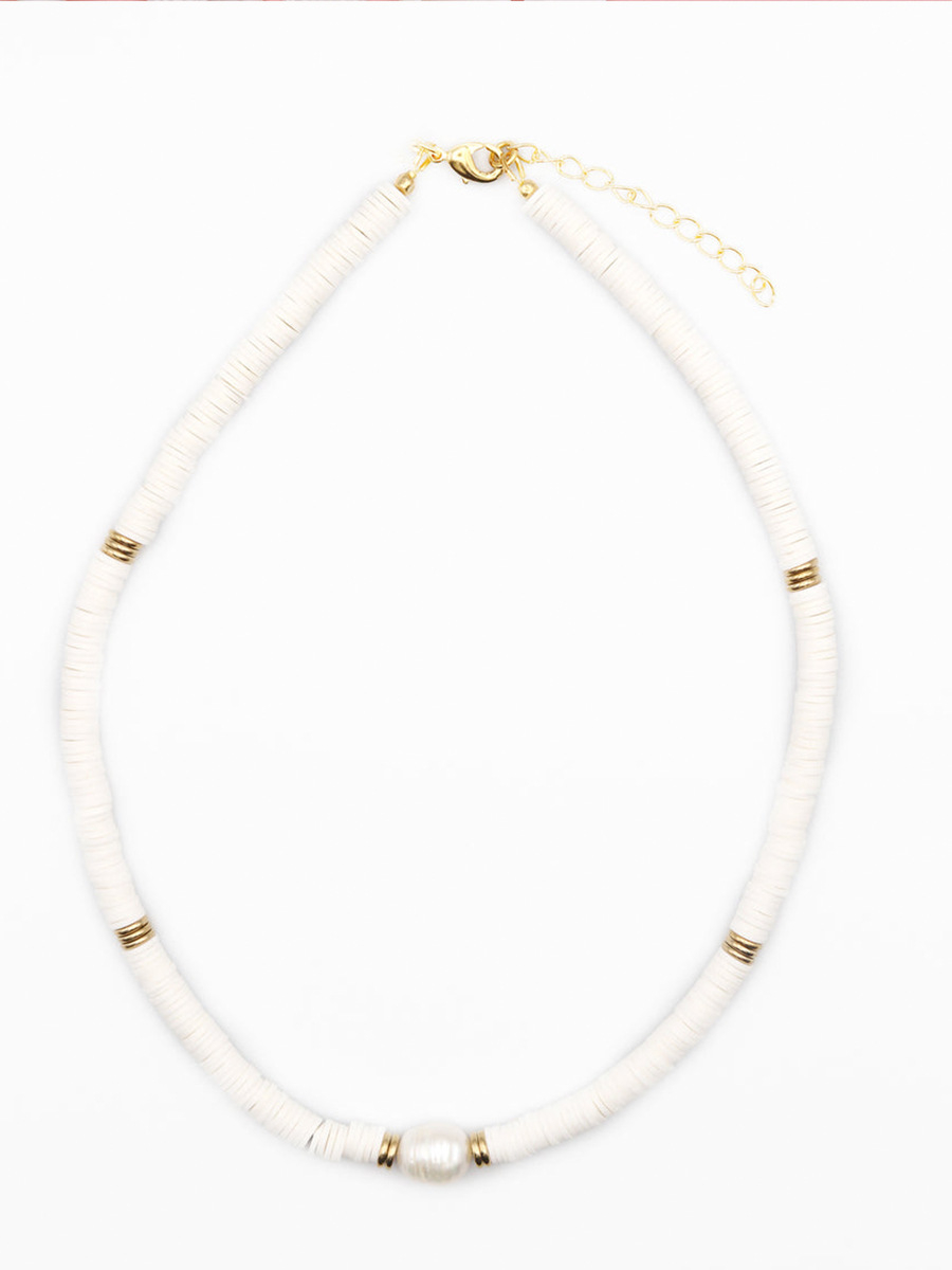 Fashion Solid Color natural stone Pearl Titanium Steel Patchwork Choker 1 Piece