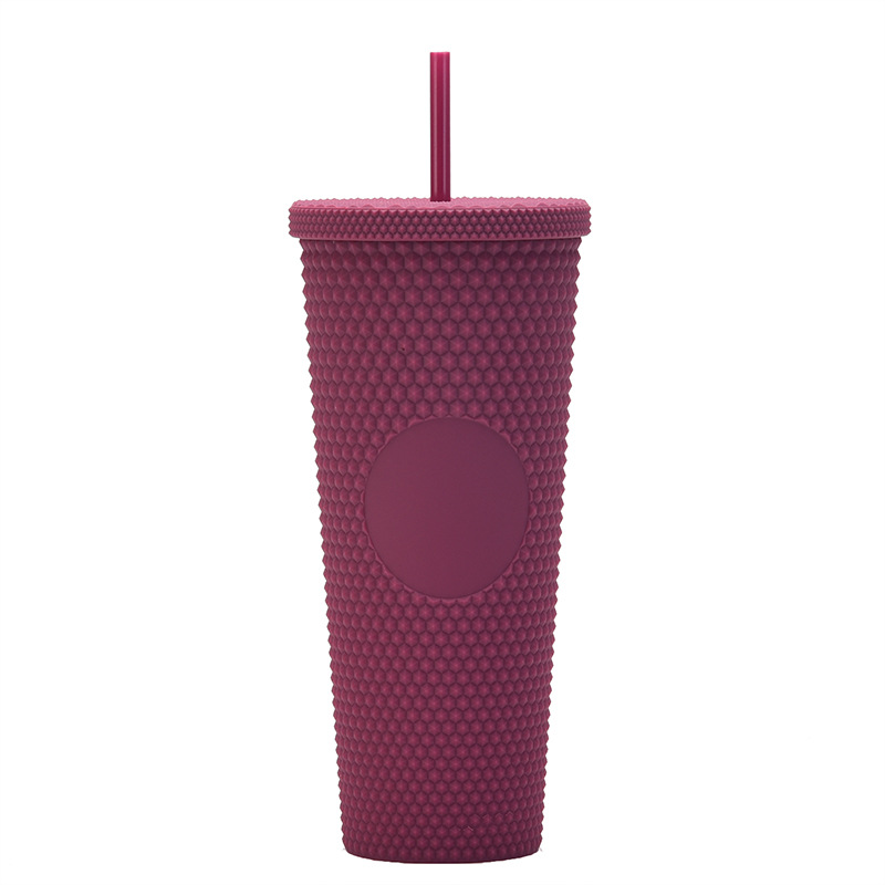 Suministro directo de fábrica de doble capa de paja de plástico taza de gran capacidad creativa 710ml taza Durian taza de mano portátil taza de diamante