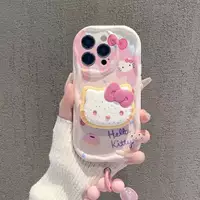 Чехол для телефона Hello Kitty, совместим с сериями iPhone 6–17 (Pro/Max/Mini/Air/E), белый с ремешком/браслетом