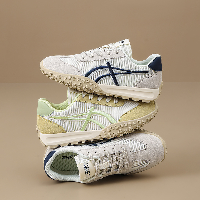 Giày sneaker nữ Agan lưới thoáng khí da heo đế mềm siêu nhẹ — AK225E vàng be