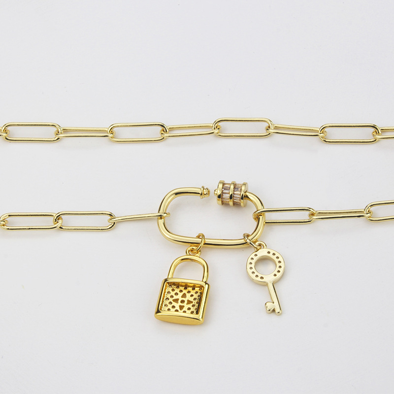 new lock key combination chain pendant simple copper inlaid zirconium necklace