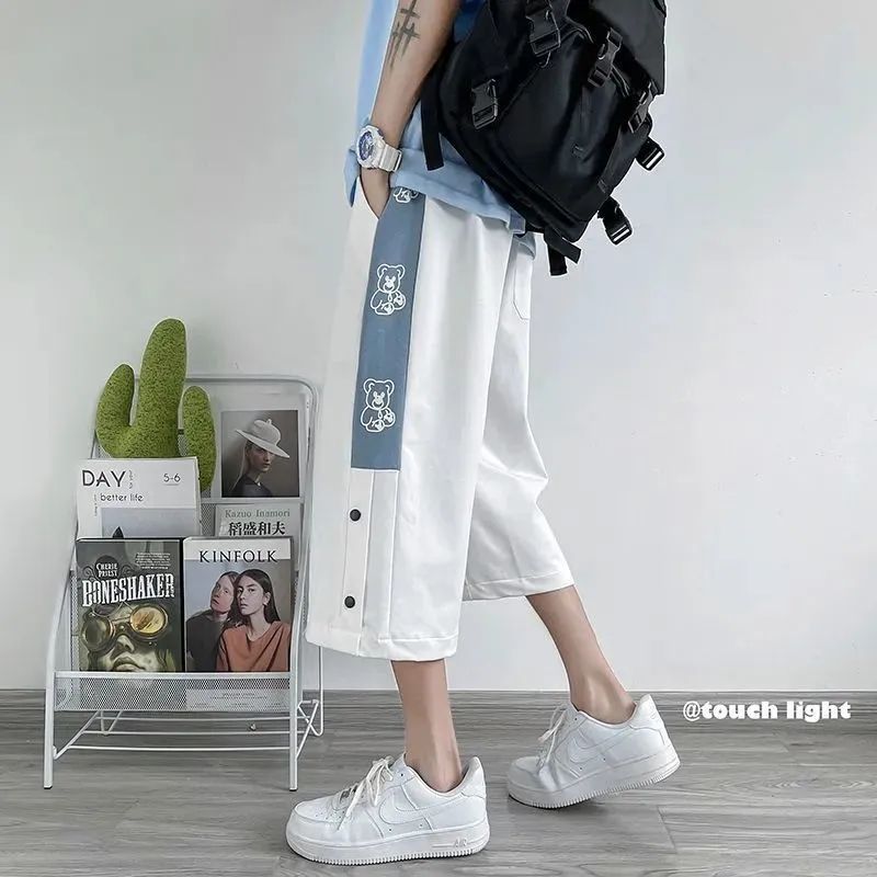 Men's Summer New Thin Cropped Loose Trendy Brand Casual Pants for Boys Outer Wear Handsome Cropped Pants