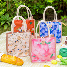 ins手提收纳袋女时尚仿麻包包可爱帆布包休闲托特女包便当包批发