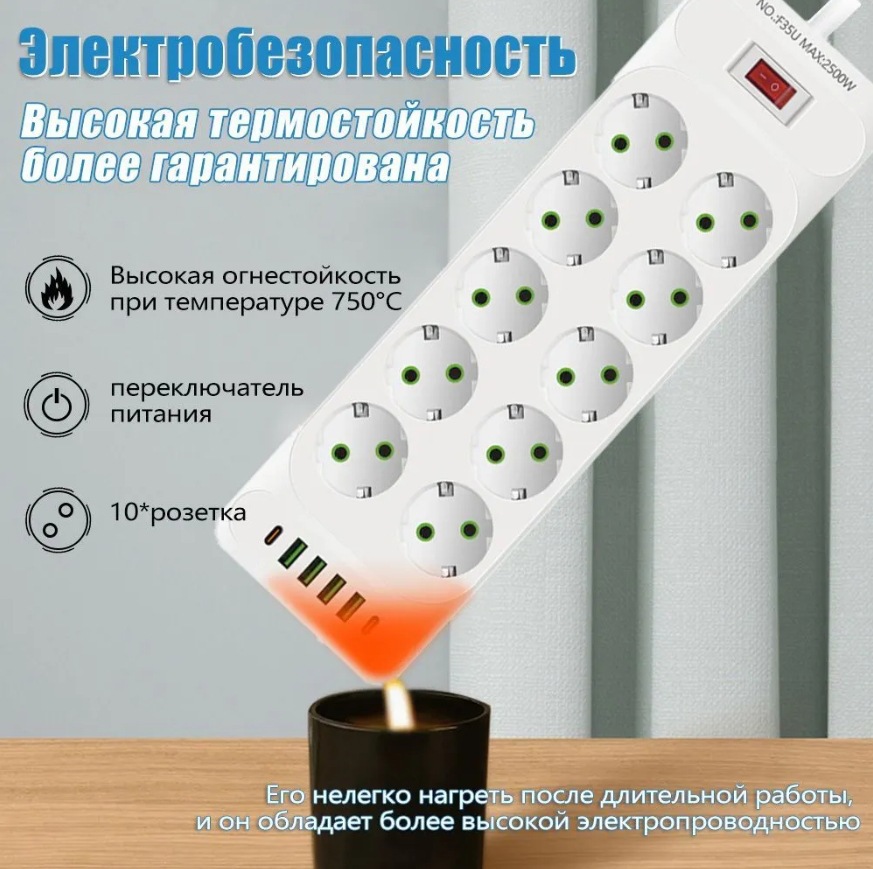 Con 4 USB 2 puertos TYPE-C 10 orificios enchufe de comercio exterior Amazon enchufe estándar europeo