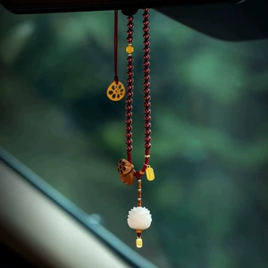 Purple Gold Sand Full Bead Chain Bodhi Lotus Car Pendant for Men and Women, Car Interior Hanging Ornament, Rearview Mirror Pendant Decoration