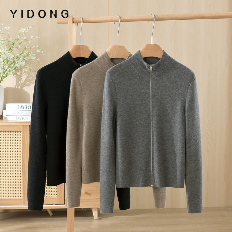 Куртка на молнии, кашемировая бархатная кардиган, увеличение толщины, slim fit, крой, высокий воротник