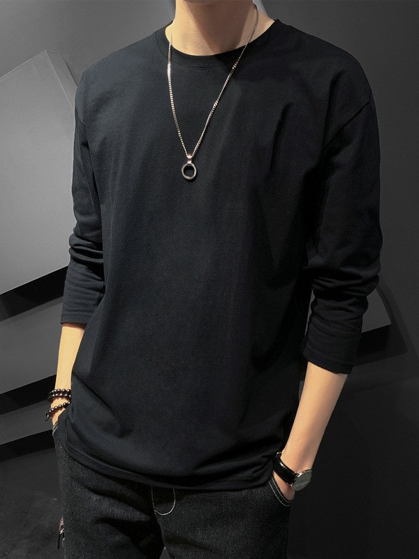 2024 nueva camiseta de manga larga para hombre barata y buena versión coreana de ropa suelta, ropa de otoño, camiseta de fondo juvenil