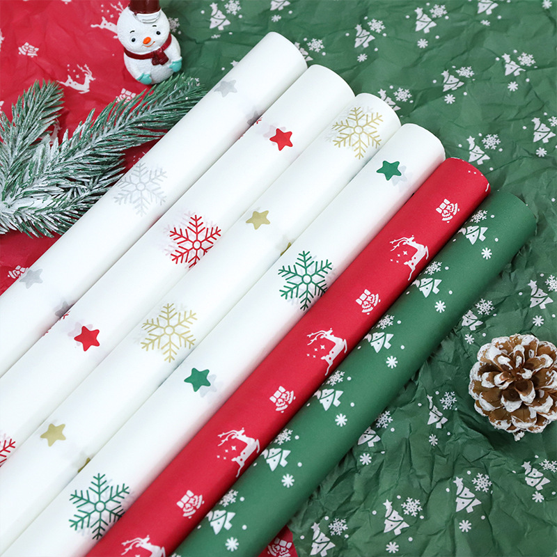 卓纤花材圣诞雪梨纸雪花花艺包花纸印花手拧包苹果的纸鲜花包装纸