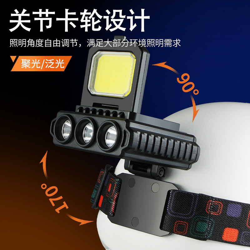 Transfronterizos multifuncional fuerte cabeza calva al aire libre mini led + cob hogar portátil recargable antorcha auricular al por mayor