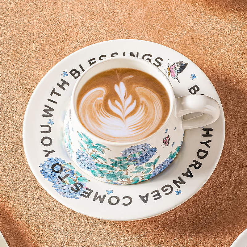 Nuevo diseño original de verano infinito hortenida taza de café plato taza de cerámica taza de desayuno regalo de acompañante de alto nivel