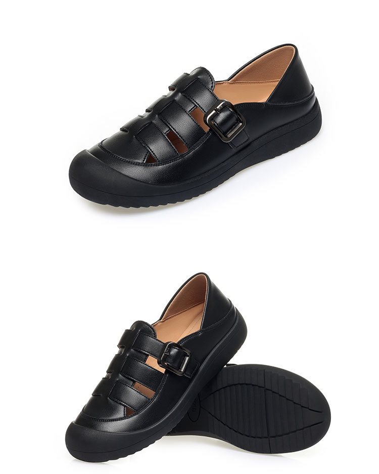 Sandal nữ mũi nhọn da bò thật đế dày thoáng khí — đen chi tiết 16