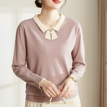 妈妈春秋上衣高贵打底衫中年人女装洋气长袖毛衣中老年翻领针织衫