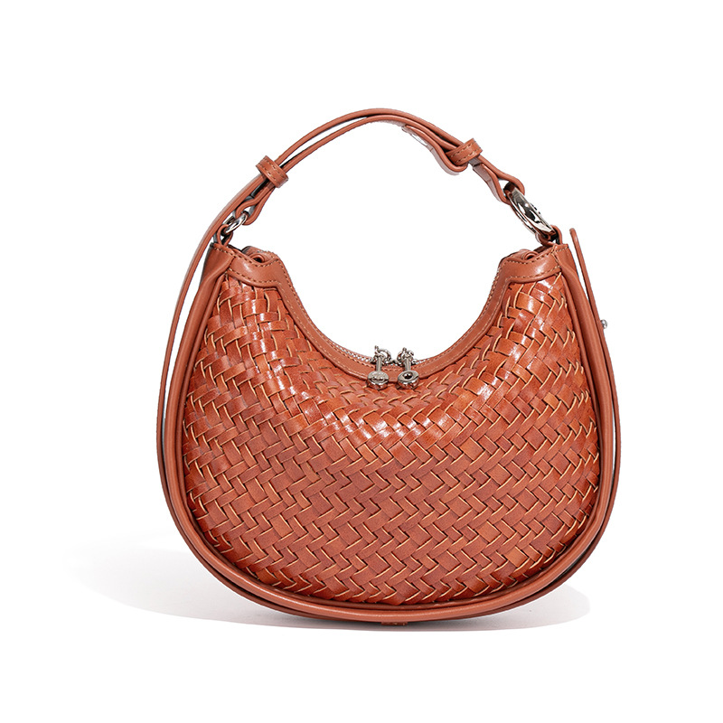 Bolso de Hombro de Media Luna Tejido de PU Estilo Retro Tejido a Mano para Uso Diario