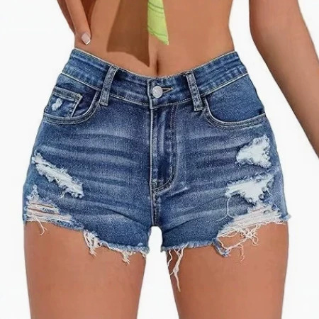 Shorts de Mezclilla para Mujer de Mezclilla de Poliéster, Cintura Alta, Borde Deshilachado, para Verano