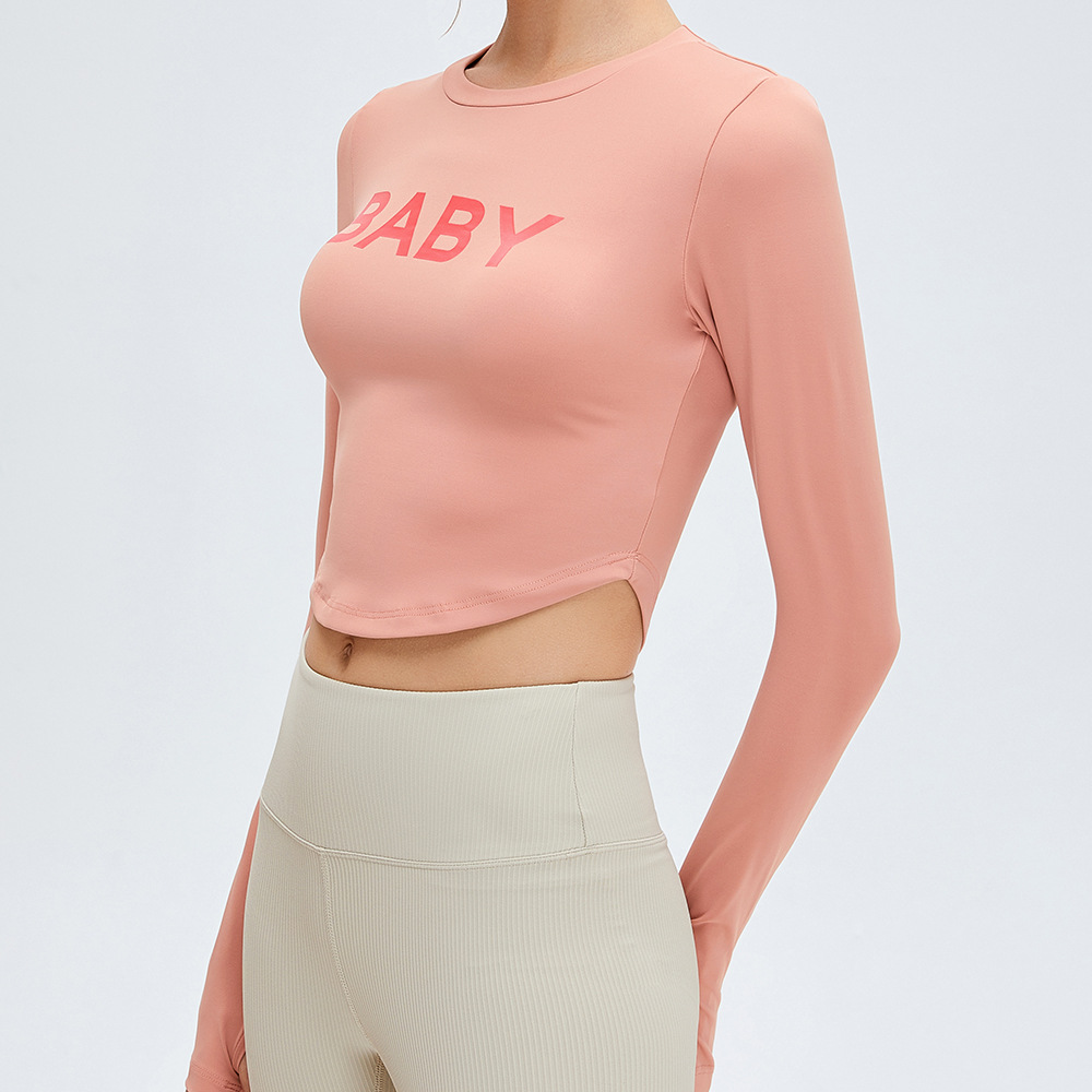 Europa y América nueva SLIM-Fit ropa de yoga ropa exterior de mujer letra impresa ropa de fitness desnudo de manga larga deportes top