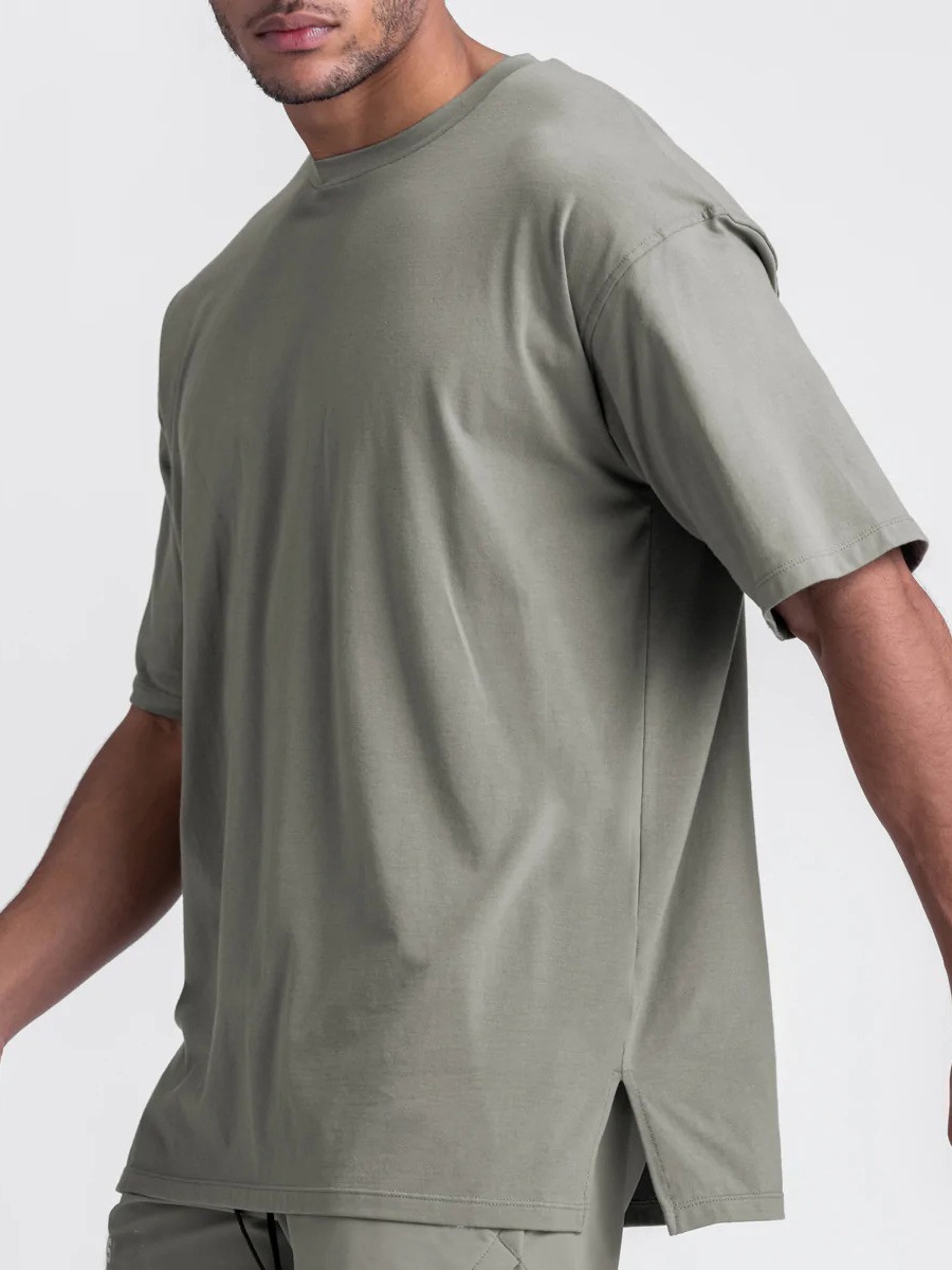 Camiseta Deportiva de Algodón de Corte Holgado Crazy Muscle Summer para Hombre, Color Sólido, Talla Grande, Entrenamiento Físico, Cuello Redondo, Manga Corta, Secado Rápido