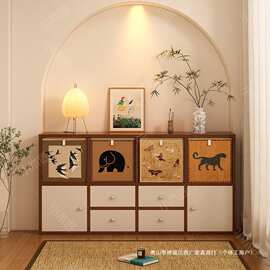 中古风实木书架落地置物架客厅家用书柜收纳矮柜子储物靠墙展示柜