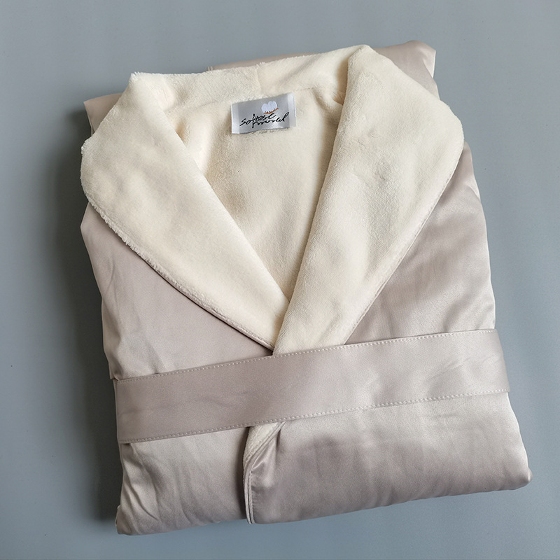 Hilton Five-Star Hotel Bathrobe Double-Layer Men's and Women's Autumn and Winter Thickeneded Nightgown B&B Fine Velvet Long Couple Bathrobe