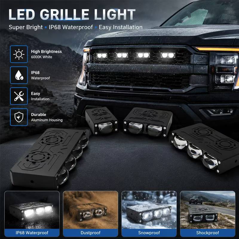 Car Lens Grille Thin Spotlight, Ultra-Bright Spotlight, Long-Range Road Lighting, Hidden Grille Light, Universal Led Light
