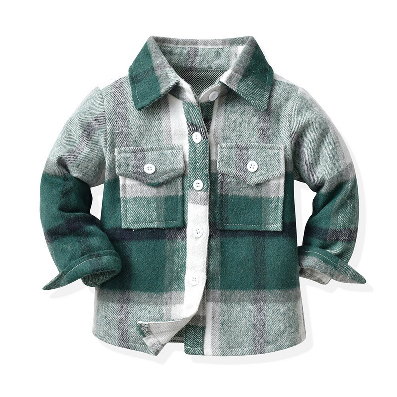 Autumn Boys' Coat Korean New Children's Unisex Plaid Laps Sanding Long-sleeved Top Trendy Short Cardigan