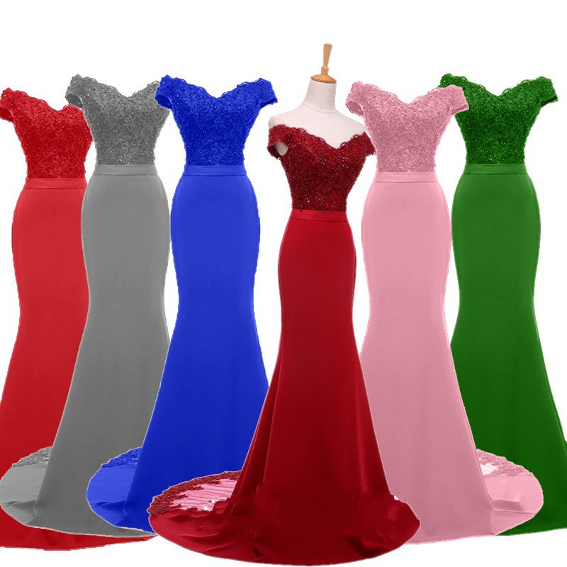 Amazon 2025 New Foreign Trade One-Shoulder Bridal Wedding Dress Banquet Elegant Princess Fishtail Evening Dress