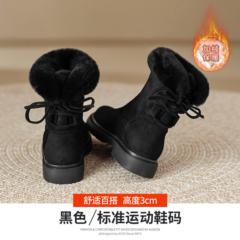 Botas de nieve para mujeres 2025 nuevo invierno de tubo corto con una base gruesa de lana más gruesa botas de lana de Martin en la moda