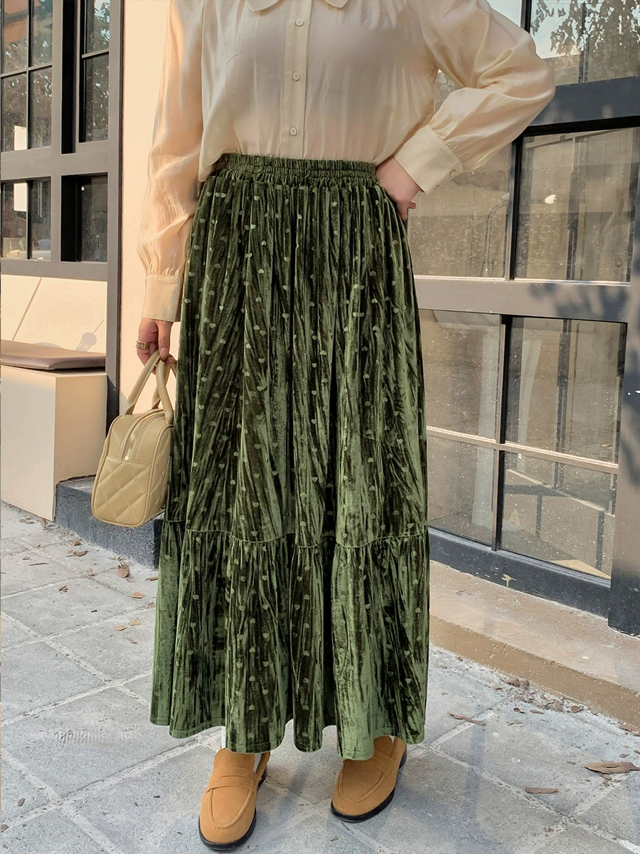 Long velvet skirt, (Physicals), thin weaving, plus size