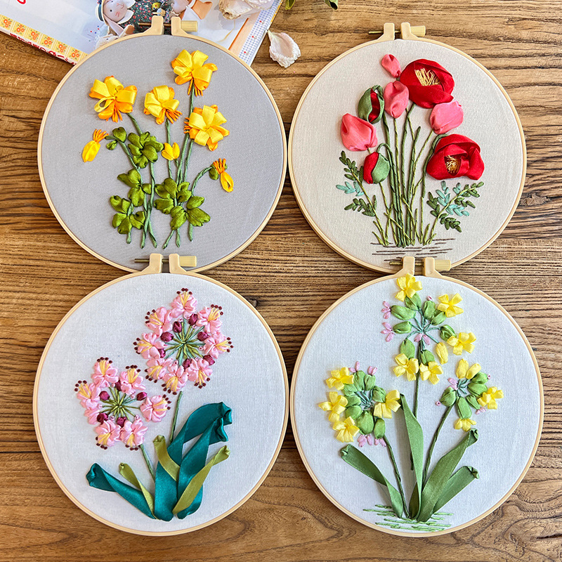 Nuevo producto Bordado de cinta Pintura colgante tridimensional Bordado Lu Paquete de material de bricolaje hecho a mano Decoración de la sala de estar Decoración Pintura colgante simple para principiantes