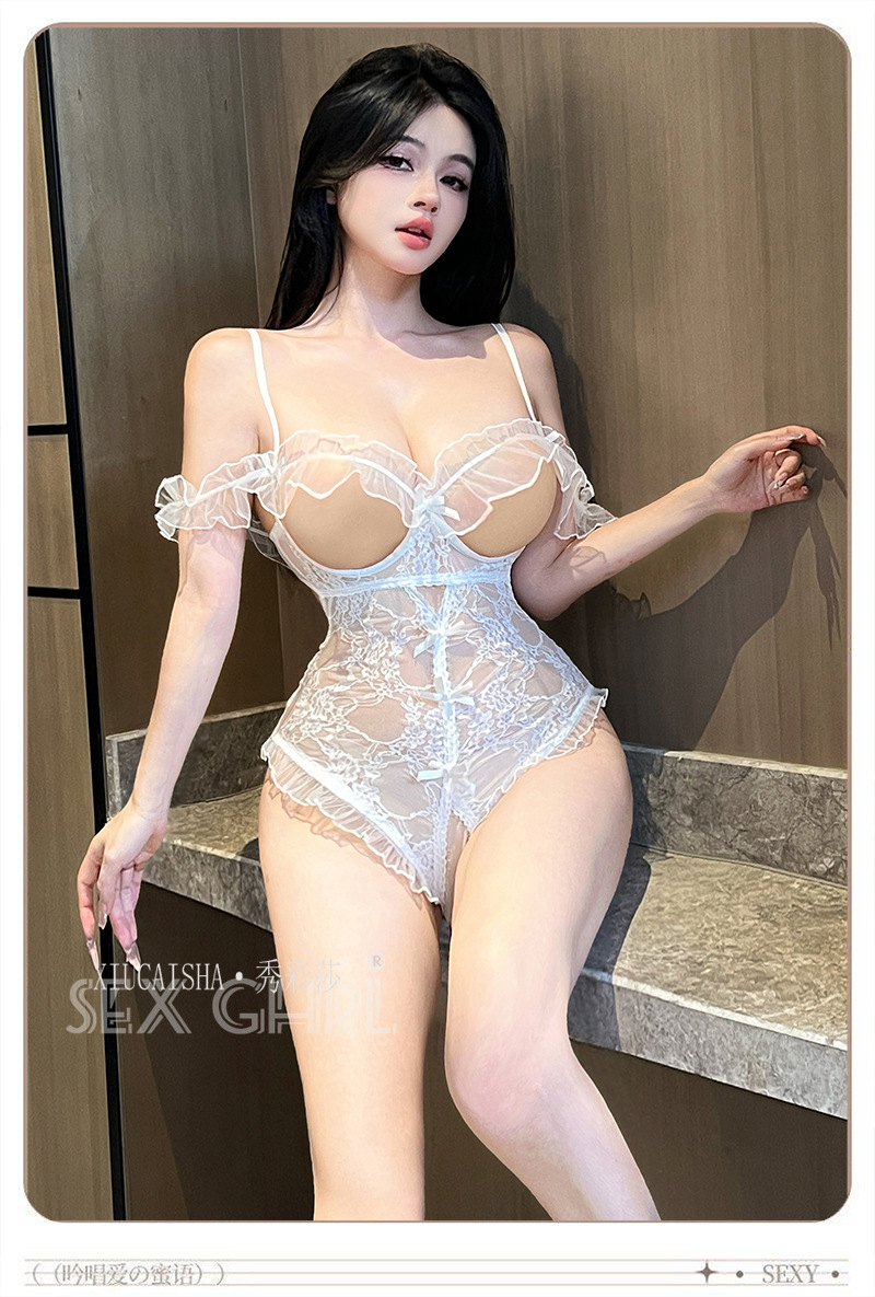 Women’s Sheer Lace Open-Crotch Bodysuit with Underwire Push-Up Camisole and Flowing Scarf — detail image 13