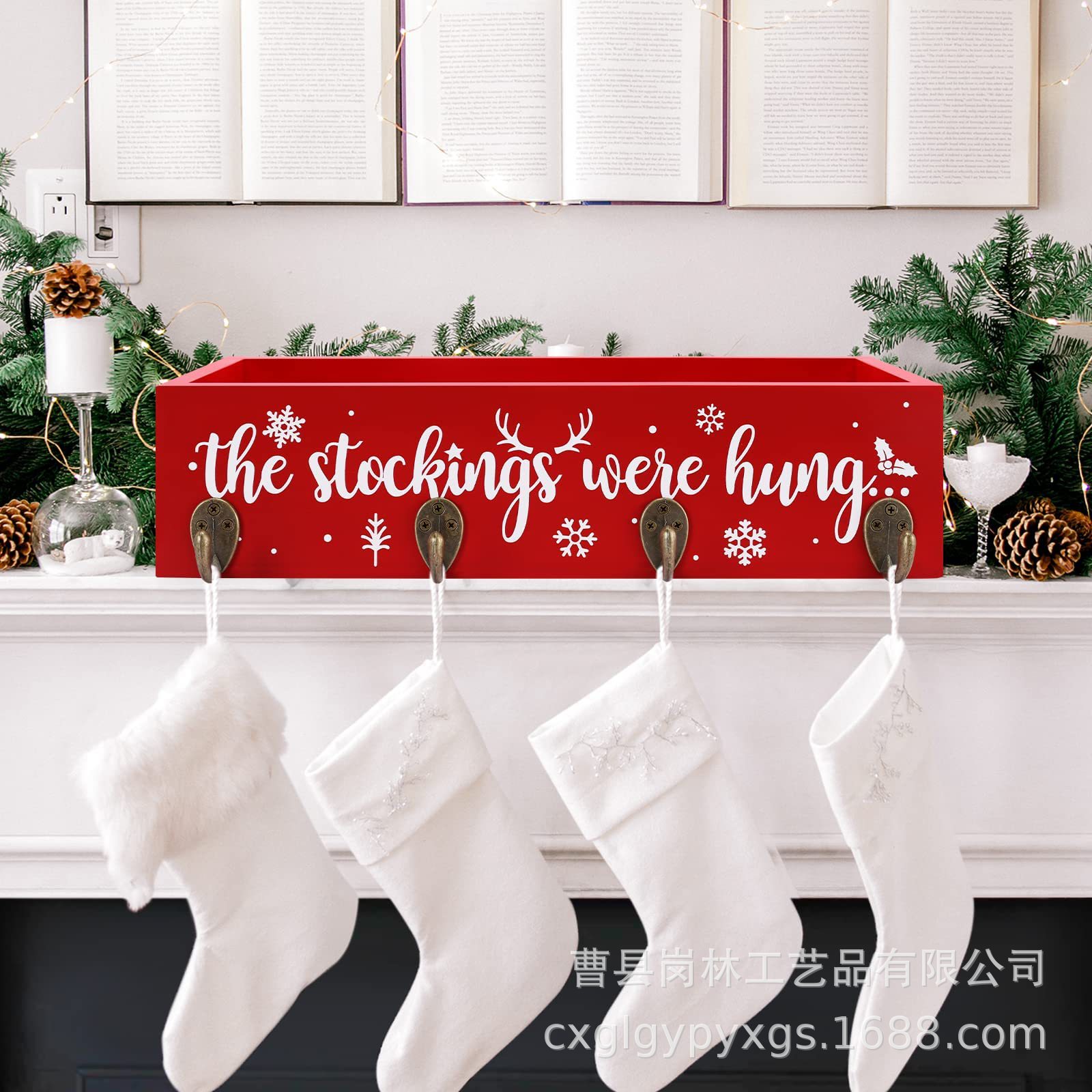 Christmas stocking hanger Christmas wood box long stocking bracket fireplace hanging table centerpiece decoration box
