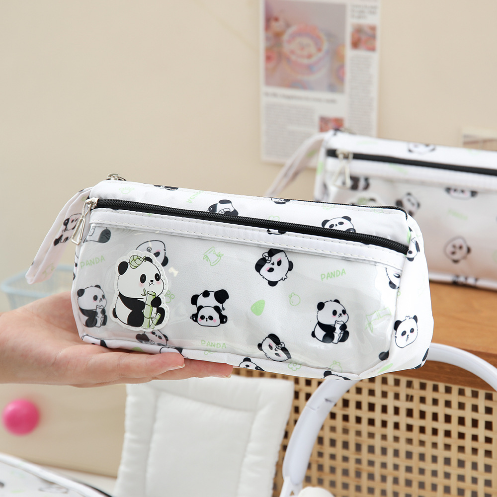 Bonito panda bolsas de lápiz simple bolsas de papelería azul de viento bolsas de almacenamiento de alto valor de la cara estudiantes papelería buena cosa al por mayor transfronterizo