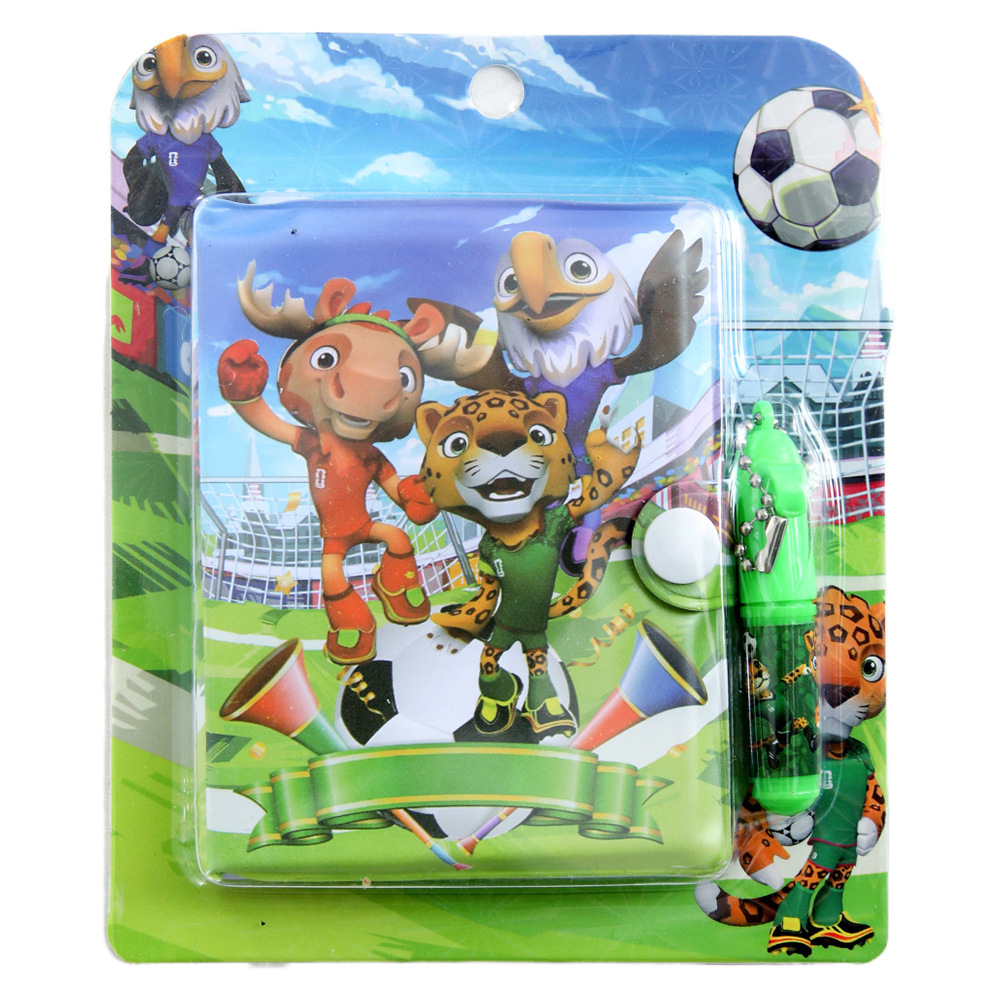 Copa del mundo de fútbol pu cuaderno con bolígrafo dibujos animados mascota diario de comercio exterior estudiantes de papelería