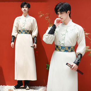 实拍原创 男女同款 青竹绣花中长款袍子大码汉服圆领袍 套装5690-阿里巴巴