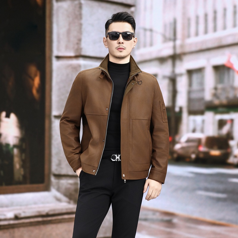 羽绒服男士新款麂皮绒夹克外套时尚立领短款休闲外套痞帅机车皮衣