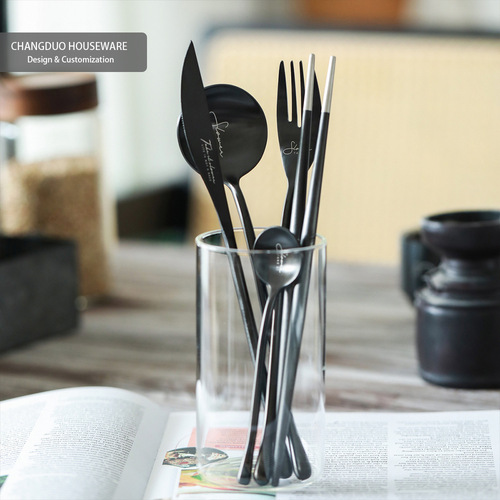 Industrial style black stainless steel Chinese and Western tableware spoon spoon instant noodles fork steak knife chopsticks dessert coffee spoon