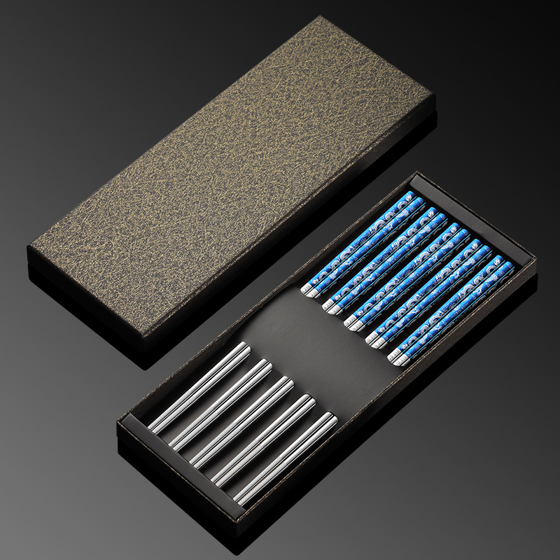 316 용 젓가락 (파란색 5 쌍 선물 상자)