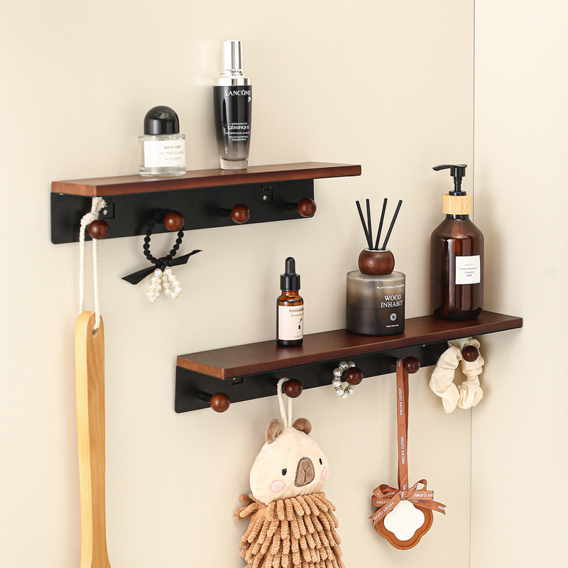 Nail-Free Installation Solid Wood Hook Storage Rack Wall-Mounted Multi-Functional Partition Kitchen Bathroom High-End Storage Rack