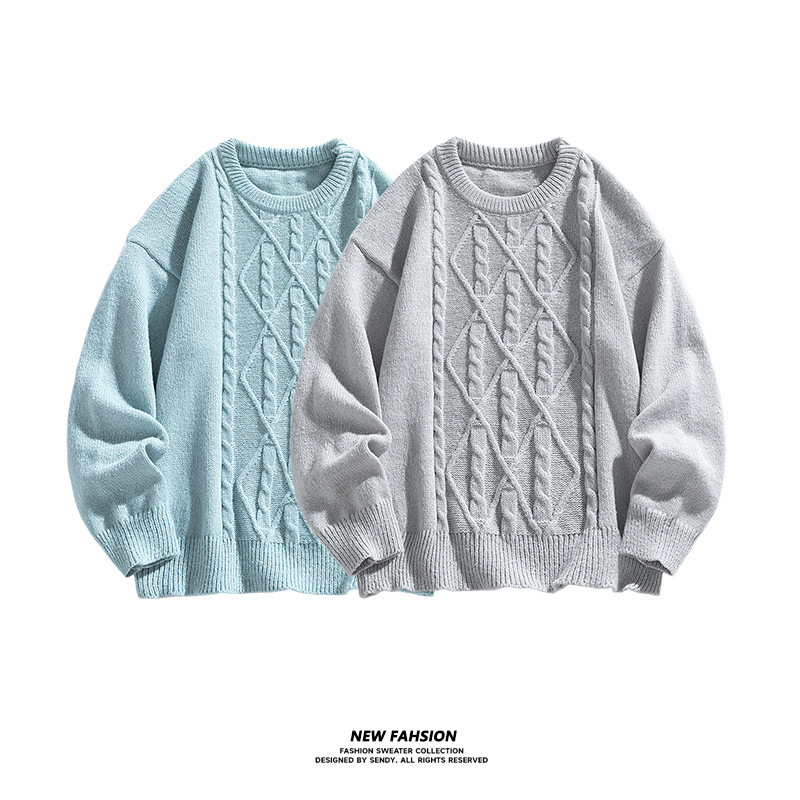 Pull rayé en maille torsadée 2025, pull-over homme automne-hiver, sweat-shirt Z312_voghion.com