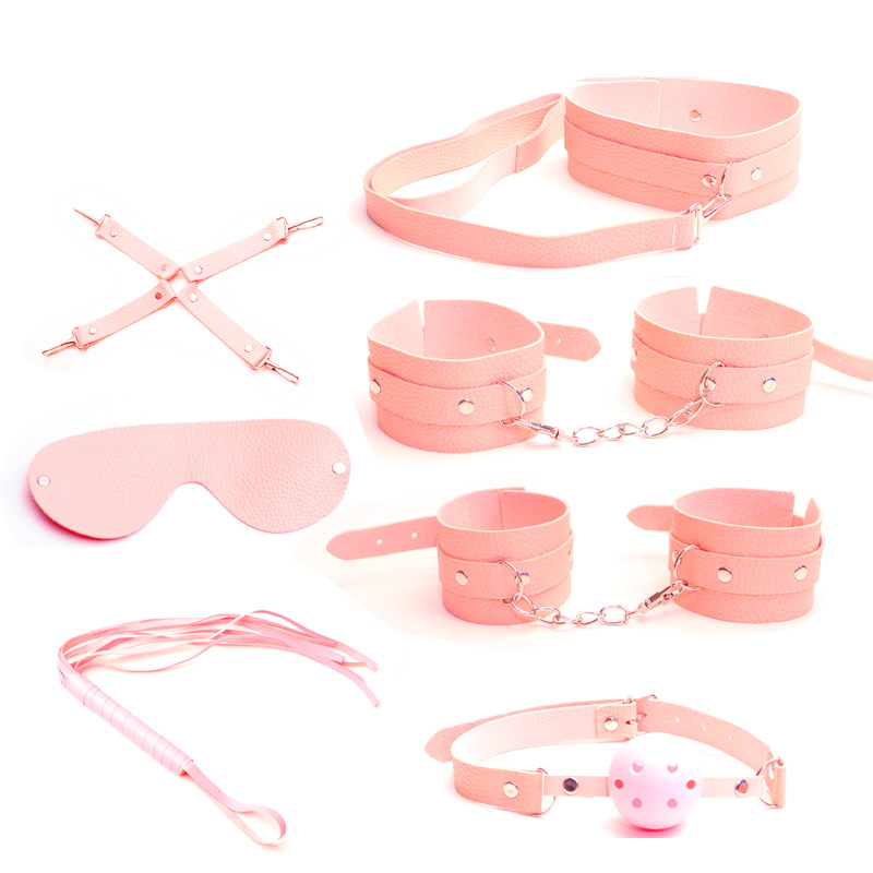 Bondage Kit with Handcuffs, Whip, Gag, Blindfold and Storage Pouch, PU, Pink — detail image 4