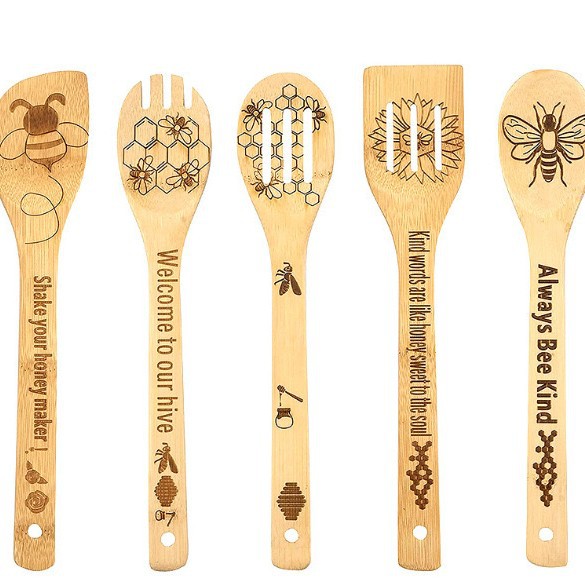 Amazon láser pala de bambú Comercio exterior cocina utensilios de cocina láser grabado logotipo bambú cuchara pala traje