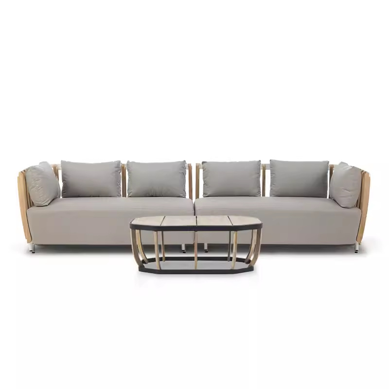 Sofá nórdico al aire libre de teca patio villa transfronteriza muebles al aire libre hotel jardín balcón combinación de sofá de madera maciza