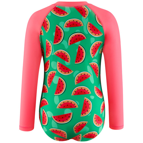 2024 New European and American Children's Swimsuit for Girls, One-piece Swimsuit with Floral and Watermelon Patterns, for Big Kids, Long-sleeved Sun-protective Swimwear