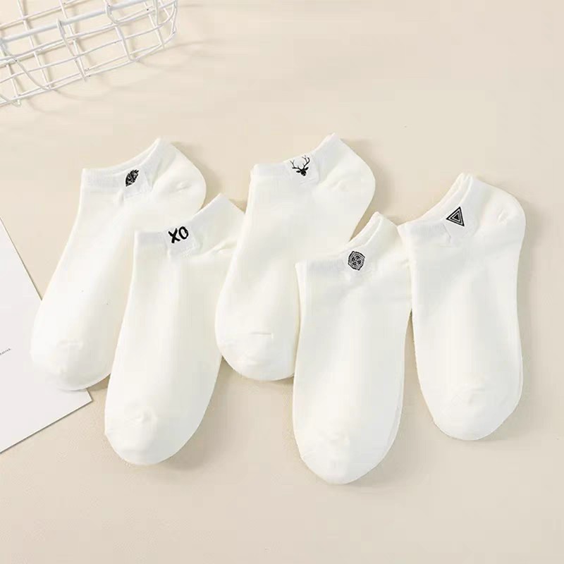 Summer Thin Women's Socks, Four-Season Cloth Label Socks, Men's and Women's Cotton Socks, Deodorant Invisible Boat Socks, Shallow Mouth Black and White Socks