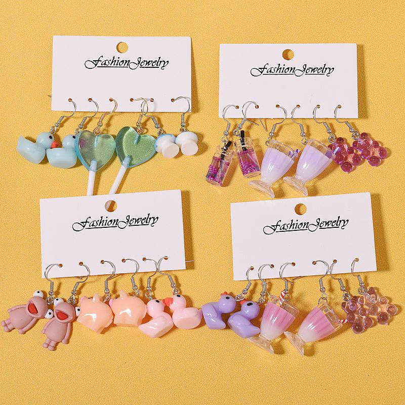 20g Weight Iron Ear Needle Material Drop Earrings Classification 1 Set Quantity Casual, Daily, Shopping Occasion Acrylic, Resin Material Cup, Heart Shape, Flower Pattern Women's Gender Cartoon Style, Cute Style 1 Set Cartoon Style Cute Cup Heart Shape Flower Arylic Resin Drop Earrings 5
