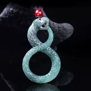 天然A货翡翠衔尾蛇吊坠精工玉石种老高冰玉坠挂件挂坠玉美