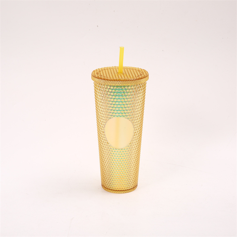 Taza de Plástico de Doble Capa 710ml, con Sorbete, Diseño Diamante/Durian, Transfronteriza
