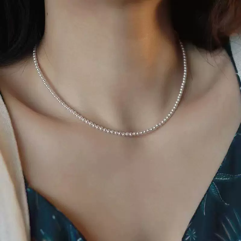 3.5-4mm高品质淡水akoya珍珠项链素颈链百搭高亮正圆无暇S925银扣